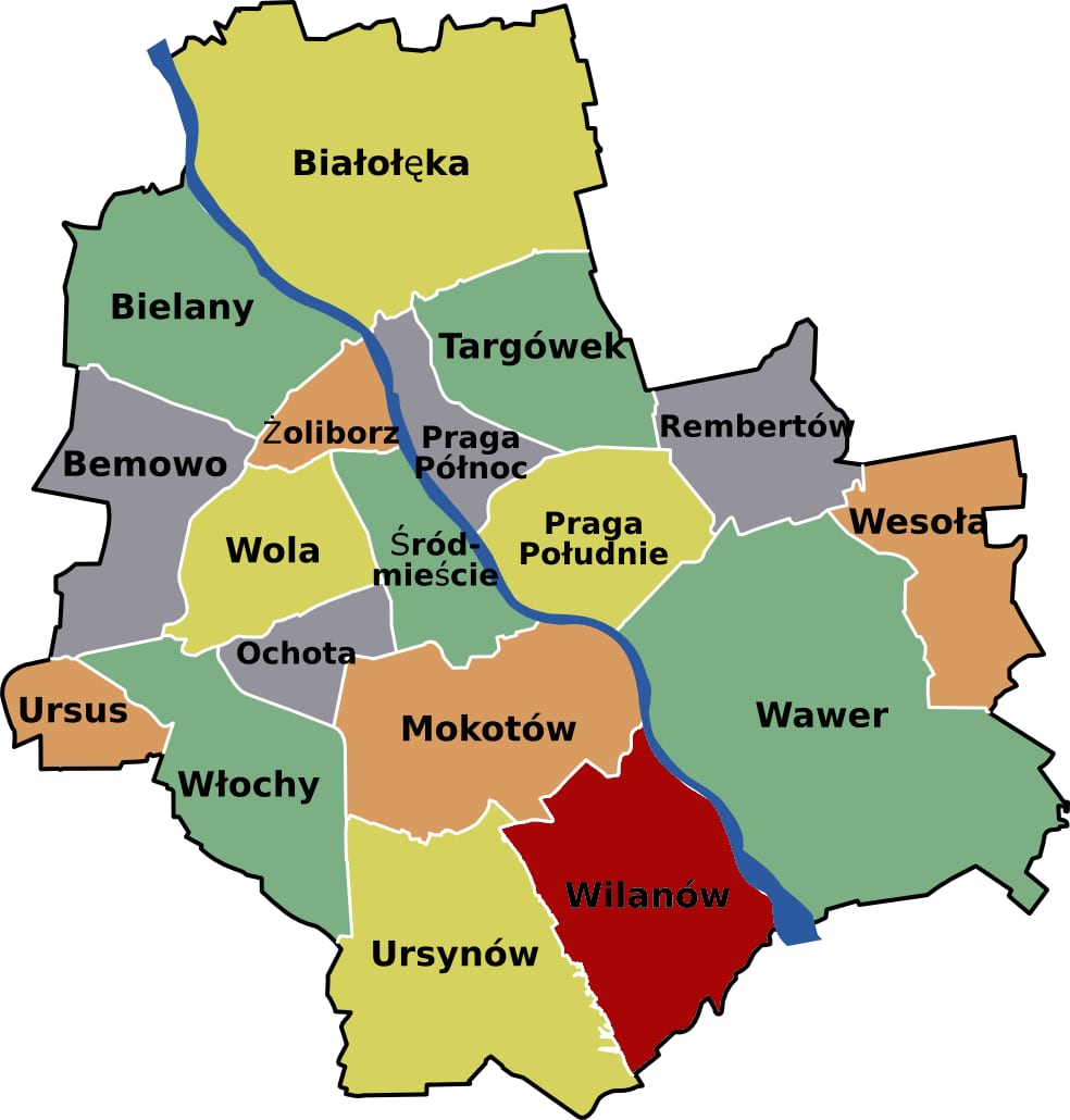 Karte der Bezirke von Warschau
