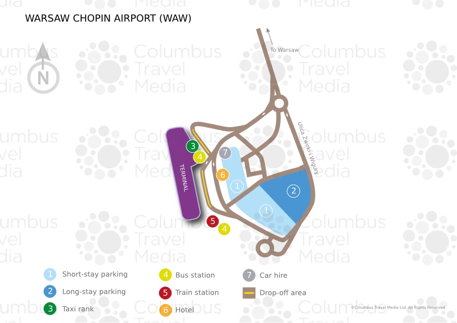 Karte des Flughafens Warschau-Chopin und des Terminals (WAW)