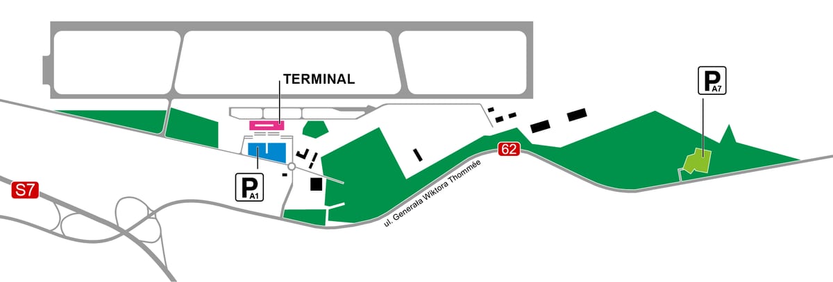 Karte des Flughafens Warschau-Modlin und des Terminals (WMI)