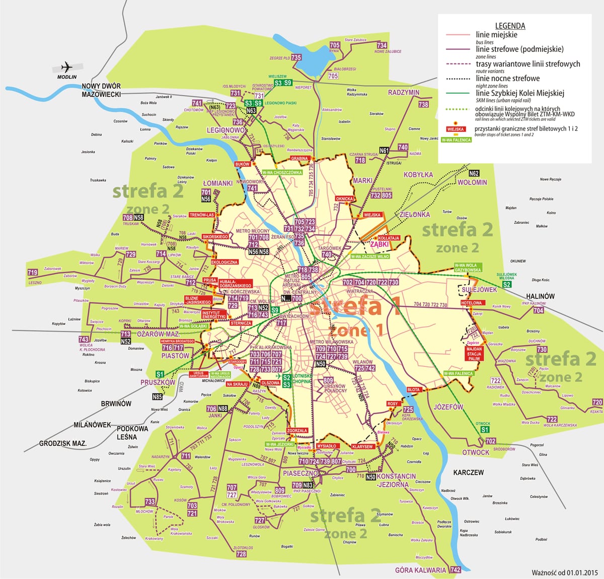 Karte des Regionalbusnetzes von Warschau