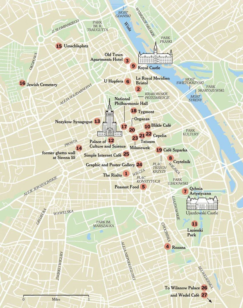 Touristenkarte von Warschau mit Sehenswürdigkeiten, Museen, Denkmälern und Attraktionen